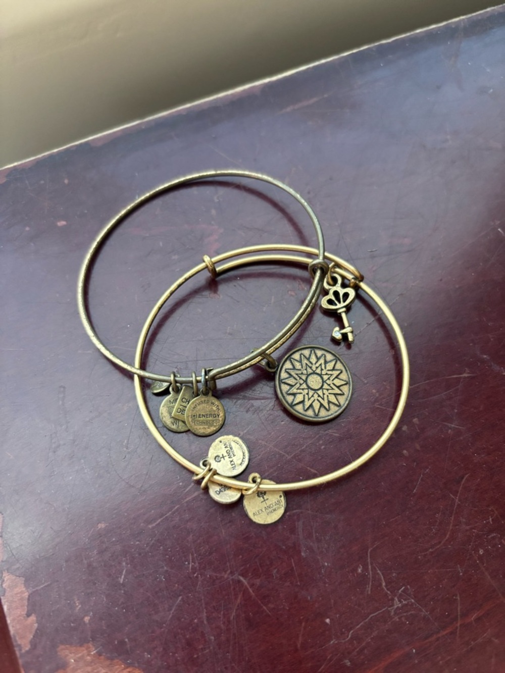 Vintage-Inspired Gold and Antique Brass Charm Bangle Bracelet Set